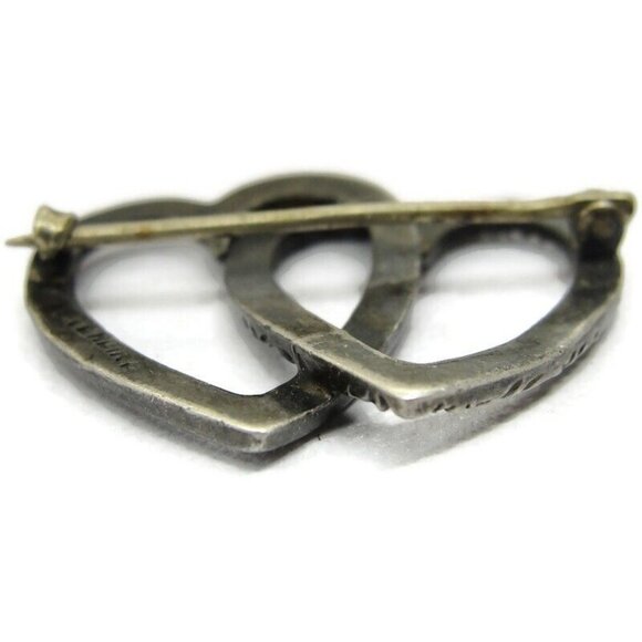 Vintage Sterling Silver Brooch Double Heart - Picture 8 of 9